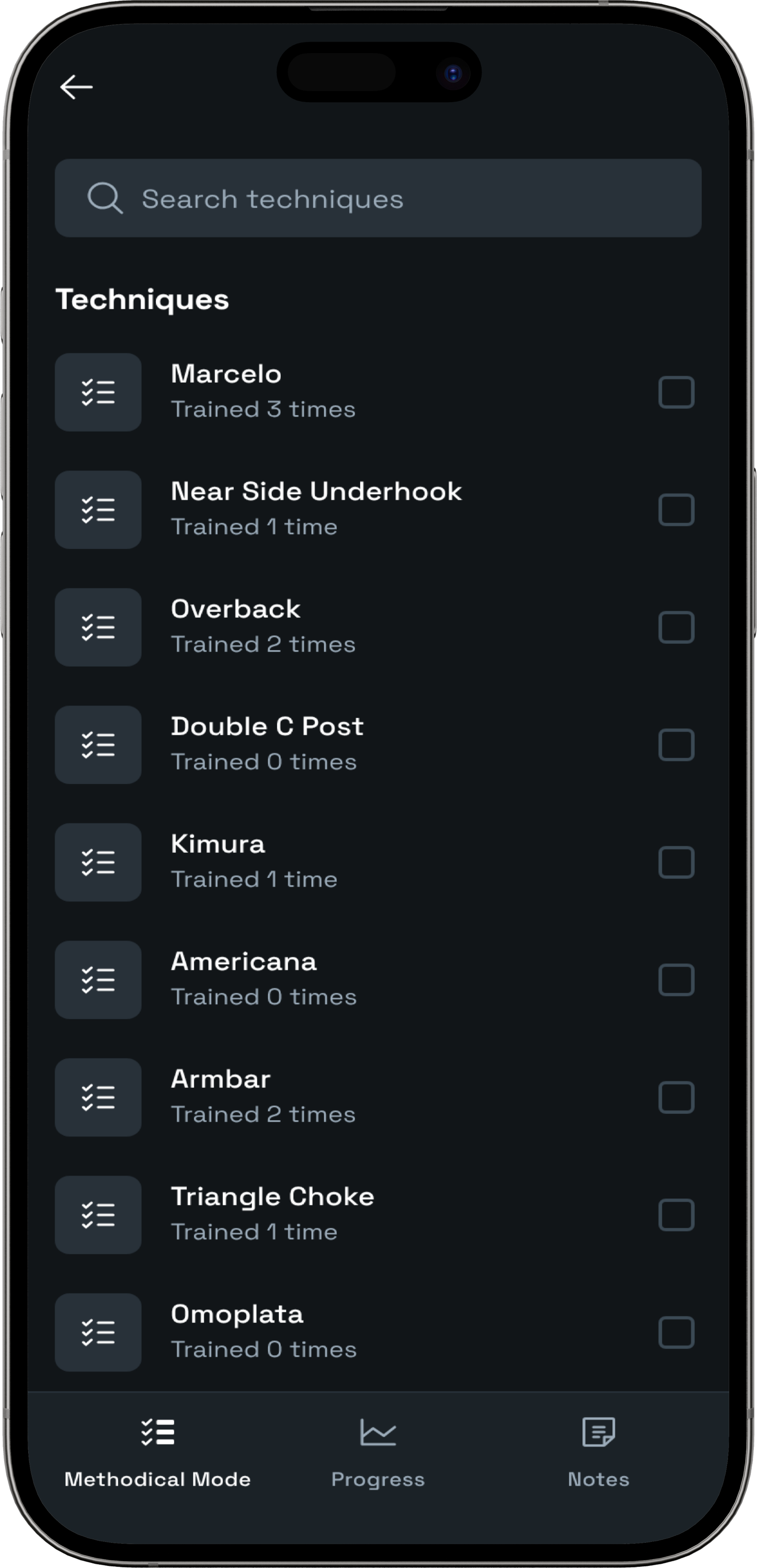 Seguimiento de técnicas en BJJ Atlas